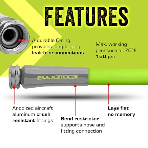 Flexzilla Garden Lead-in Hose 5/8 in. x 10 ft., Lightweight All-Weather Water Hose, Durable and Flexible, Leak-Free Connections - color: Chartreuse, size: 10ft, style: Standard Grip