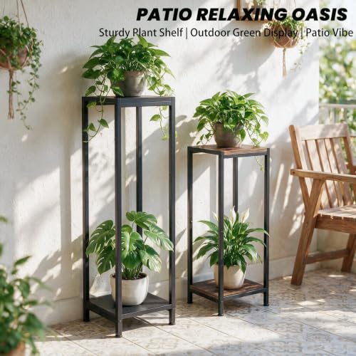 TOSKING 2-Tier Wide & Tall Plant Stand Indoor, Modern Metal Shelf, Black - color: Black-2-tier 41''