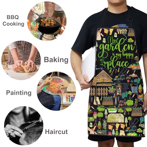WZMPA Gardening Apron With Pockets Gardener Gifts The Garden Is My Happy Place Adjustable Apron For Gardener Florist - color: Happy Place F Ap
