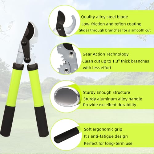 YRTSH Garden Shears Set, 2-Piece Pruning Loppers & Pruners with Gear System