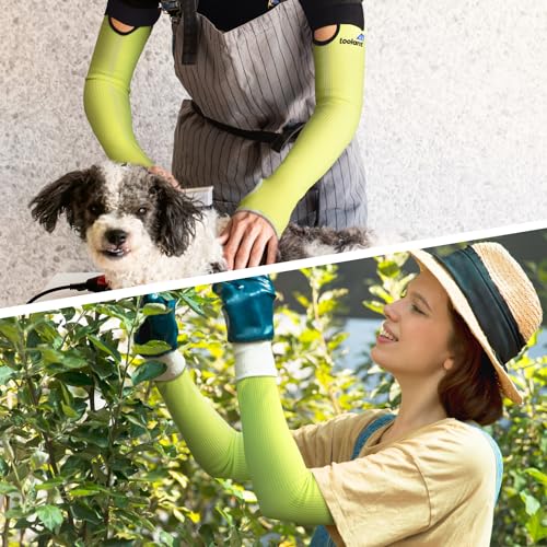 OriStout Cut Resistant Gardening Sleeves with Tumb Hole, Green, 1 Pair - color: Green (1 Pair) - Long, size: One Size