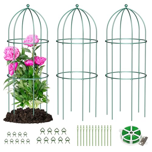 DoCred 3 Pack Peony Cage, 17.7" x 47.2" Metal Plant Support Garden Trellis - color: Deep Green, size: 47.2"H x 17.7"W/3PC