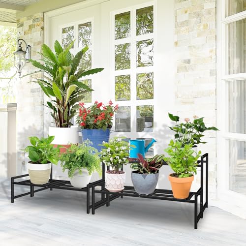 Plant Stand Indoor Outdoor, 2-Tier Stackable Wrought Iron Plant Stands - size: 16.5''