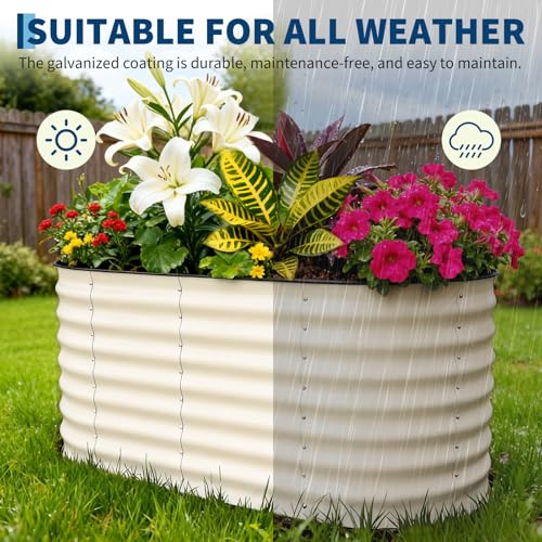 Garvee 2 Pack 4x2x2ft Galvanized Raised Garden Bed, Oval Metal Planter Box - color: Beige-oval, size: 4x2x2ft 2pcs