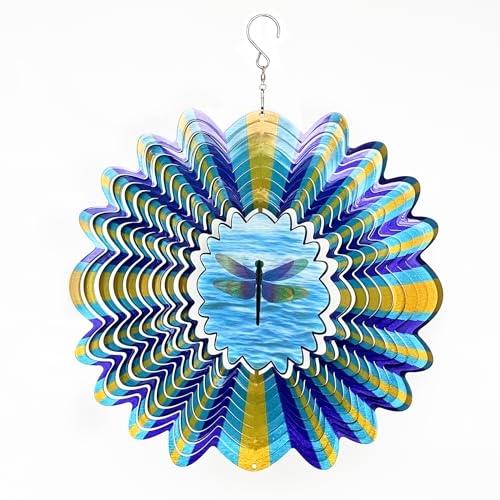 Animated Dragonfly Wind Spinner, 12inch Kinetic Metal Garden Decor - color: Animated Dragonfly