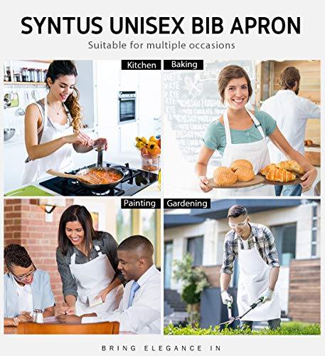 Syntus Apron for Men Women, Adjustable Cooking Kitchen Apron with 2 Pockets - color: Basic White, style: 2 Cotton