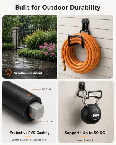 Hose Hanger Wall Mount, Garden Hose Holder Heavy Duty Metal Hose Hanger for Water Hose Storage, Rust-Resistant Outdoor Organizer for Garden, Garage, Yard & Fence, Includes Storage Strap, 1 Pack - size: 1‑Pack