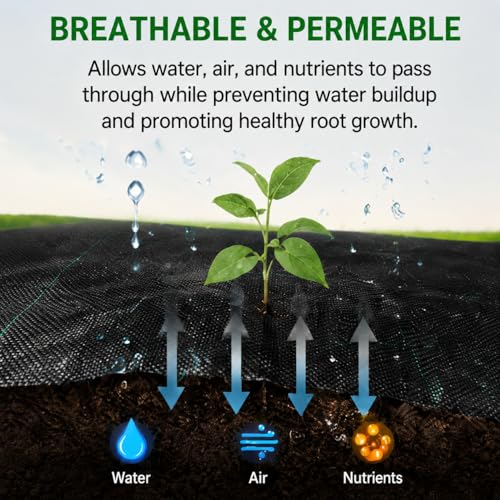 HOOPLE 3FT*50FT remium Landscape Fabric Weed Barrier, Durable & Heavy-Duty, Thick Weed Barrier Fabric, Easy Setup & Superior Weed Control (with 20 pcs Garden Stakes) - size: 3.2 oz – 3 ft x 50 ft