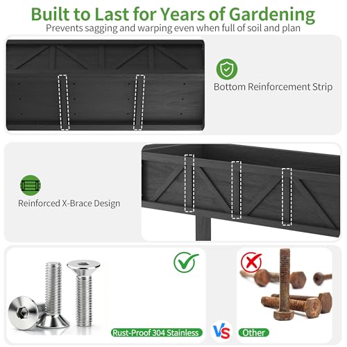 HIPS All-Weather Elevated Raised Garden Bed with Legs,72"L x 17"W x 28.7"H - color: Black, size: 72"L-Without Wheels