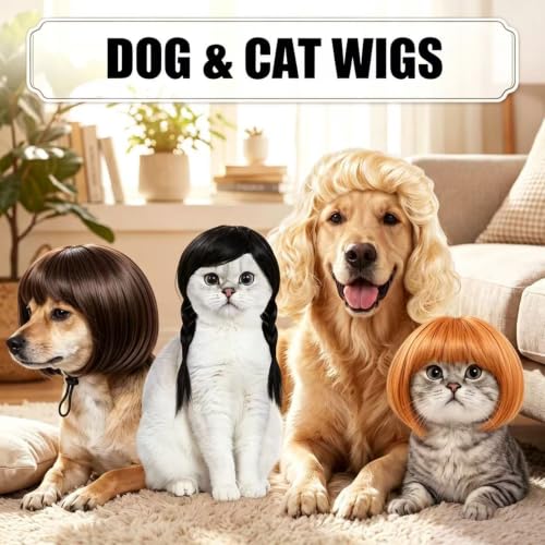 Six Fun Cat and Dog Wig - color: Off-white and Black and Brown