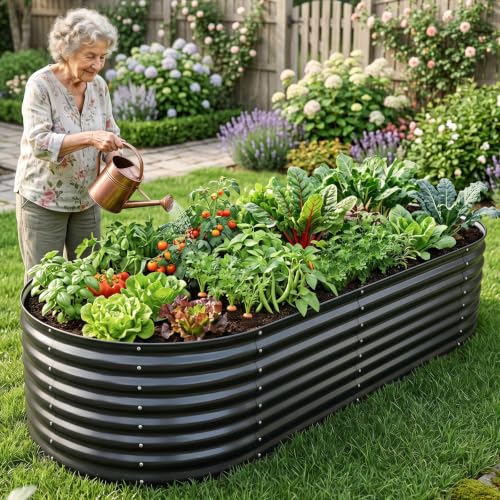 24" Tall Galvanized Raised Garden Bed Outdoor, 8x4x2ft, Grey - color: Gray, size: 8×4×2ft (1 Pack)