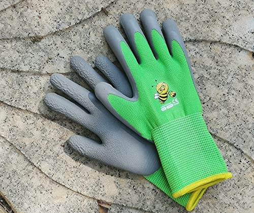 Kids Gardening Gloves, Latex Coated Toddler Yard Gloves, 1 Pairs (5-7 YRS) - color: Green Bee (Pack of 1), size: XX-Small