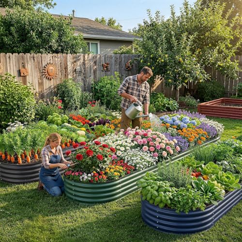 Land Guard 2 Pcs 6ft Metal Raised Garden Bed, 6 x 3 x 1 Galvanized Planter Raised Beds for Vegetables, Blue - color: 5-blue, size: 6×3×1ft(2pcs)
