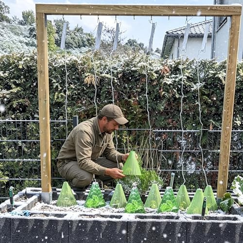 Fshow 40 Pack Garden Cloches for Plants, Reusable Bell Plant Cover, Plant Covers Protectors from Animals Snails/Birds/Chickens/Insect(Diameter:7.5" Height: 9") - color: dark green 40pcs