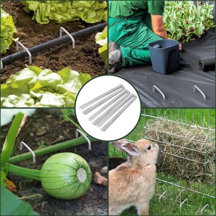 FEED GARDEN 6 Inch 25 Pack Galvanized Landscape Staples 11 Gauge Anti-Rust Garden Stakes SOD Pins Yard Stakes - size: 6 Inch
