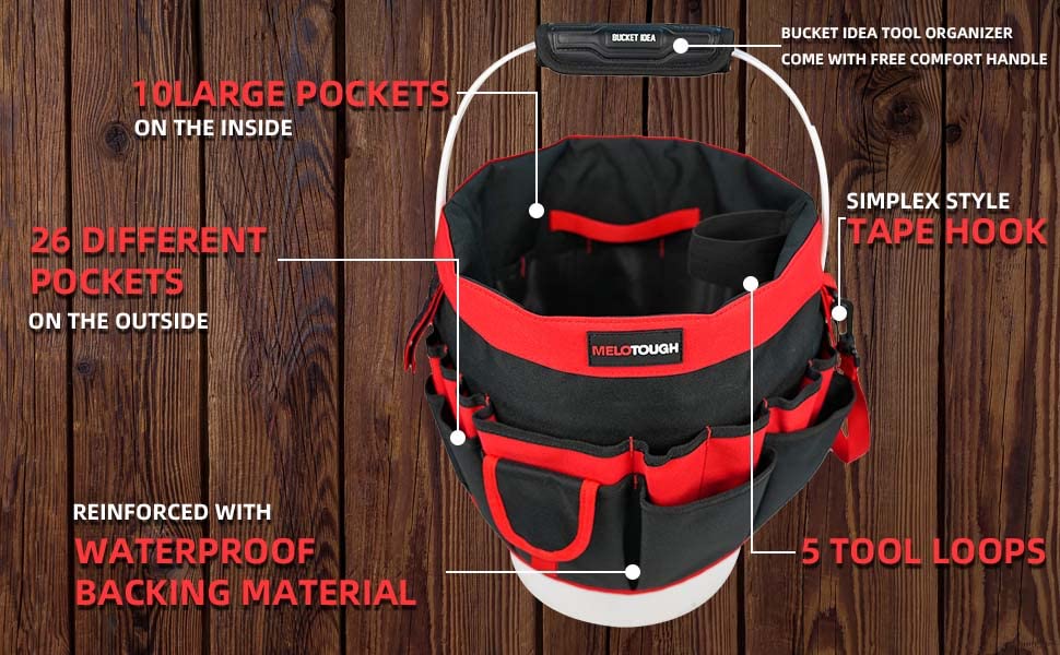 MELOTOUGH Bucket Caddy Organizer Bucket Tool Organizer for Garden Tools Fit 3.5 to 5 Gallon Bucket (Red) - color: Red