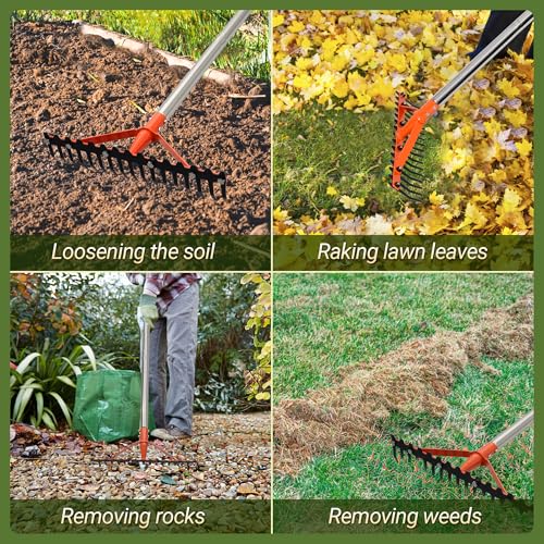 62 Inch Garden Rake with 17 Tempered Spring Steel Tines - style: Garden Rake