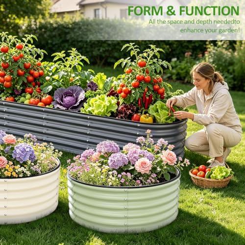 Gruper Raised Garden Bed, 3.5ft x 17'' Tall Round Metal Planter - color: Light Green, size: 42x42x17in
