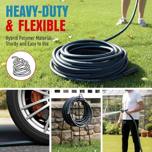 Garden Hose 100 ft x 5/8" with Nozzle, Water Hose Heavy Duty Flexible, Lightweight Kink-less Hybrid Hose with Swivel Handle, Male to Female Fittings (Blue, 100FT) - color: Blue, size: 100ft