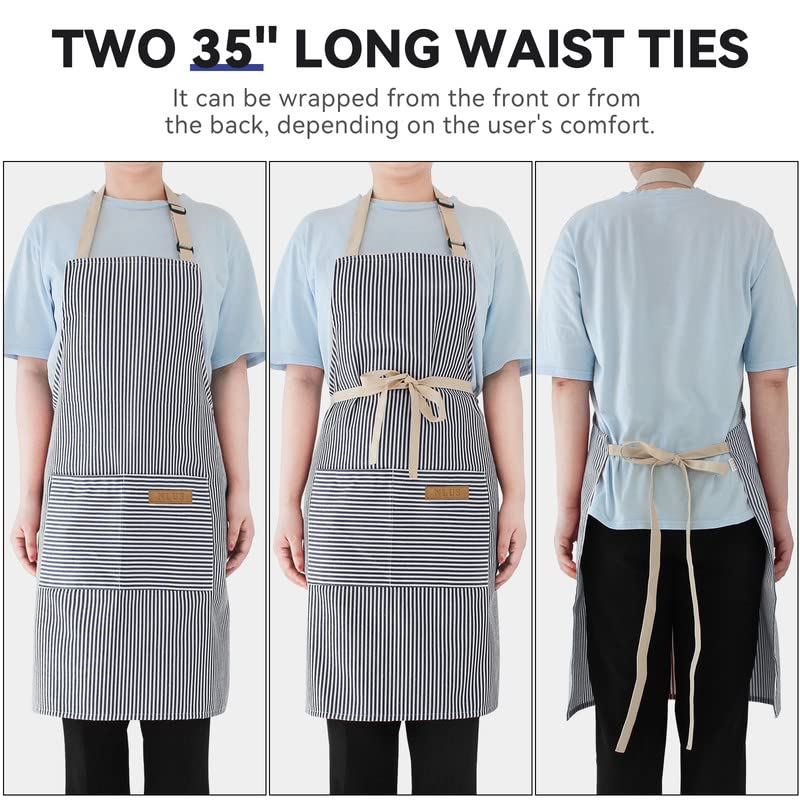 NLUS 2 Pack Kitchen Cooking Aprons, Adjustable Bib Soft Chef Apron with 2 Pockets for Men Women (Blue Pinstripes/Pink Pinstripes) - color: Blue Pinstripes/Pink Pinstripes