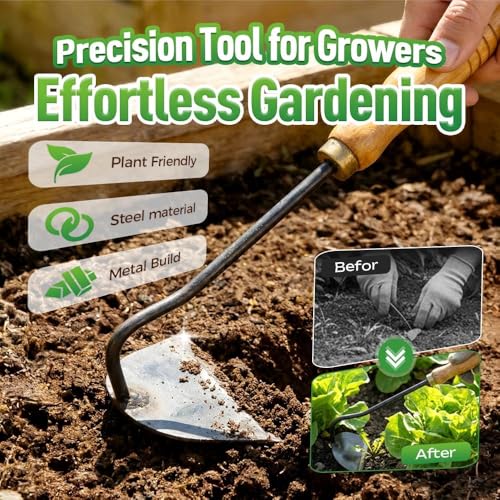 All-Steel Hardened Hollow Hoe, 2026 Japanese Garden Hand Hoe/Sickle Weed Puller Tool, Sharp Composite Steel Hand Weeder with Wood Handle for Digging, Loosening Soil & Planting