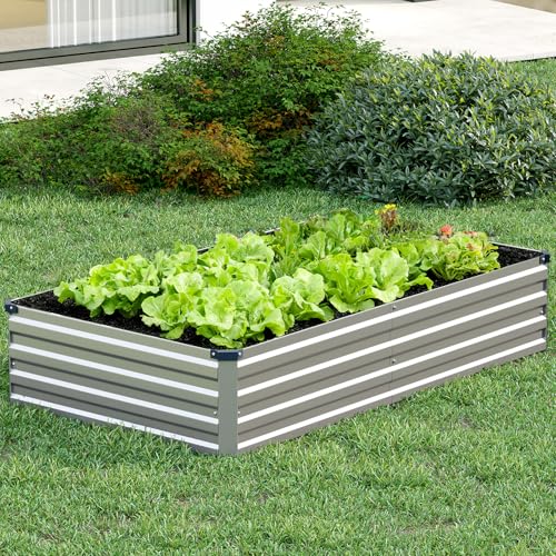 Vengarus 2PCS 8x4x1ft Galvanized Raised Garden Beds Kit,Planter Box Silver - color: Silver, size: 8x4x1FT(2PCS)