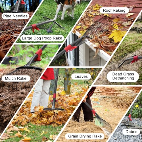 Adjustable Leaf Rake, 8"-17" Expandable Metal Garden Rake with 58" Adjustable Handle, Lightweight Collapsible Yard Rake for Leaves, Pine Needles, Flower Beds, Shrubs and Small Lawns - style: 58inch