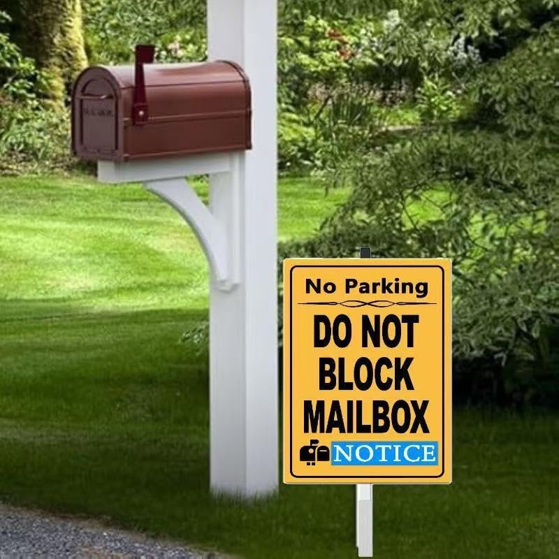 Do Not Block Mailbox Parking Yard Sign with Stakes,Rust Free Aluminum(8 * 12in),No Parking In Front of Mailbox Sign,No Truck Warning Road Signs - color: Do Not Block Mailbox