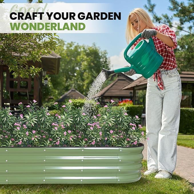 G GOOD GAIN Raised Garden Beds Galvanized, Metal Planter Boxes Kit, Oliver - color: Oliver Green, size: 8×2×1ft (1 Pack)