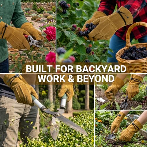 Leather Work Gardening Gloves for Men Women, Thorn-Proof Rose Pruning and Heavy-Duty Yard Work, Driving - size: Small (Pack of 1)