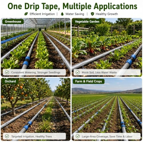 Tondiamo 500 ft 5/8" Drip Tape Irrigation Kit 16 Mil 6" Spacing, Blue - color: Blue