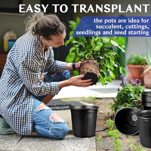 3 Gallon Pots for Plants, 10.6 Inch Gallon Nursery Pots with Drainage Holes, 3 Gallon Plastic Plant Pots for Cuttings, Seeding, Succulents, Transplanting - size: 3Gal-30pack