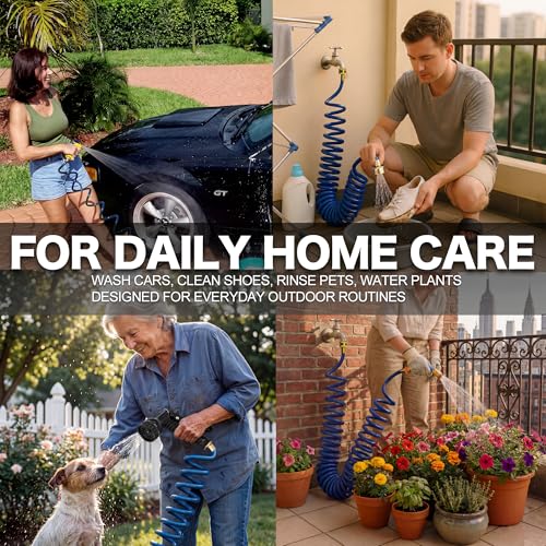 15FT Blue EVA Coil Garden Hose with Metal Fittings - color: Blue, size: 15 feet