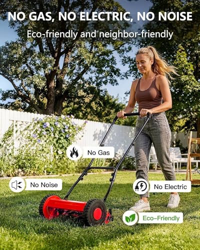 14-Inch Hand Push Reel Lawn Mower, 5-Blade Manual Push Lawnmower