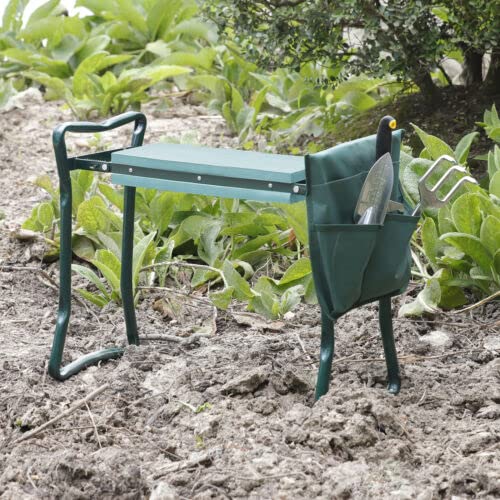 Garden Bench Foldable Stool Padded seat Cushion and Tool Bag