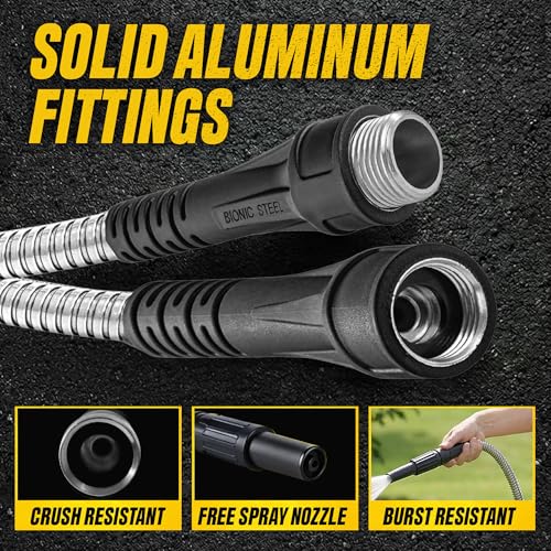 BIONIC STEEL 25 Ft Metal Garden Hose with Sprayer Nozzle - size: 25'