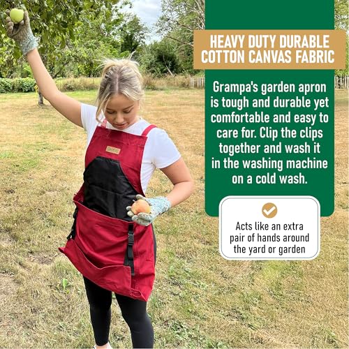 Grampa's Gardening Apron Cross Back Garden Apron with Large Pockets - color: Red