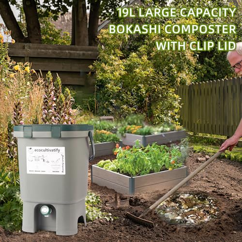 20L Bokashi Compost Bin, 5.28 Gallon Compost Bin for Kitchen Composter with Lid, Bokashi Start Kit with Bran (Tan & Dark Green) (18.8L/5 Gal Grey) - color: 18.8L/5 Gal Grey