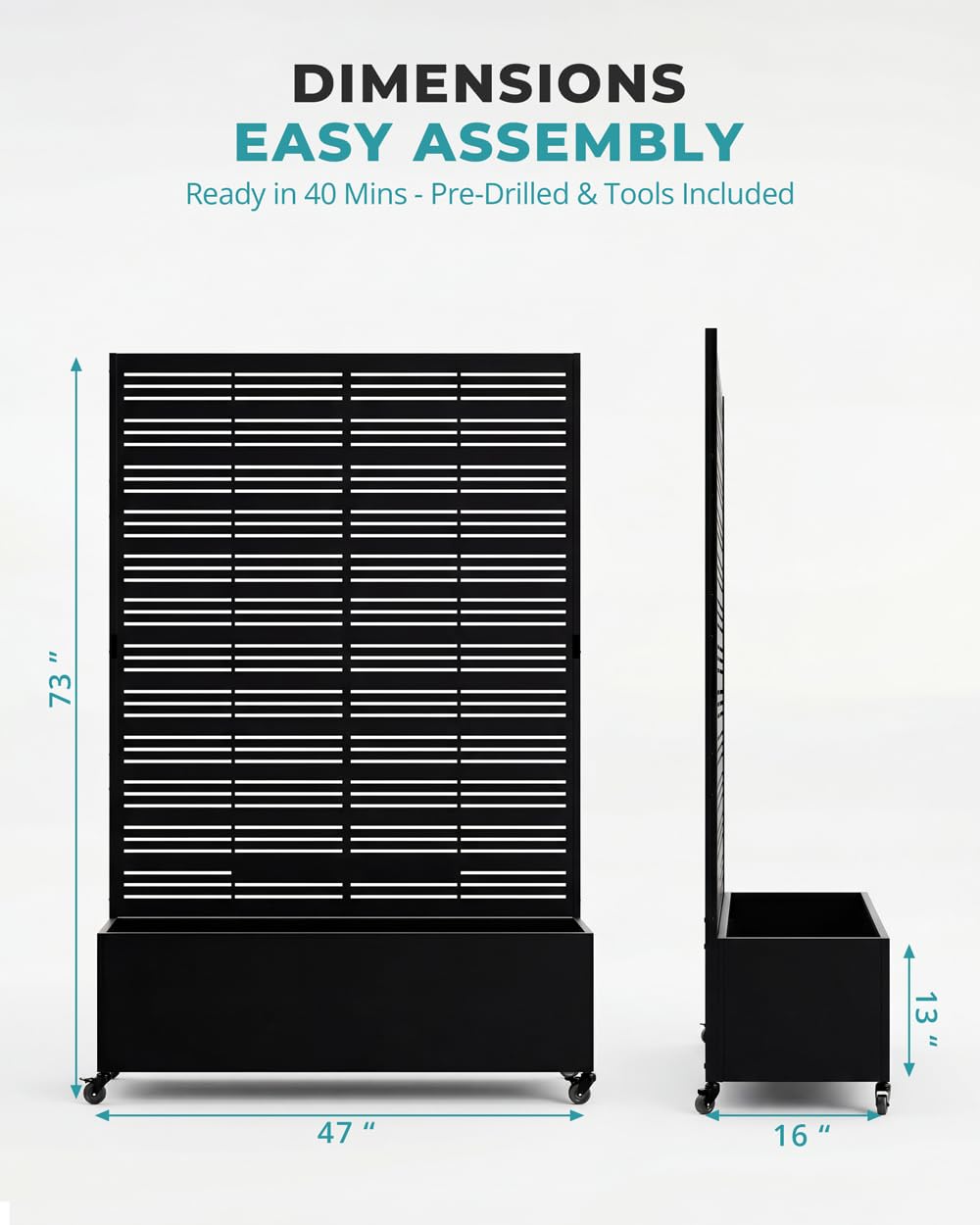 73" Tall Privacy Planters with Trellis, Freestanding - Black - color: Matte Black