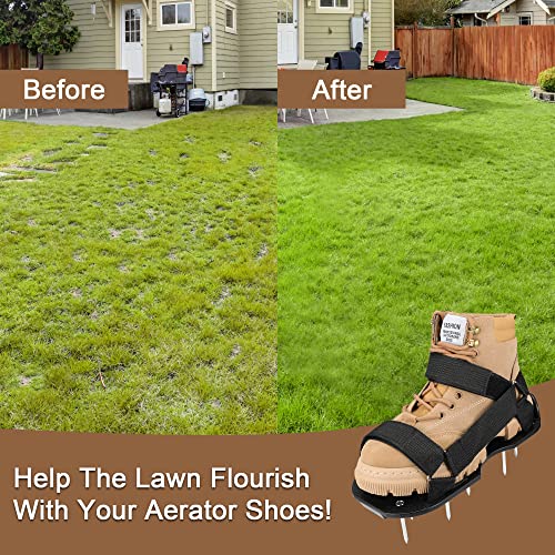 Lawn Aerator Shoes Pre-Assembled - 26 Heavy Duty Steel Spikes (2.4"), Stainless Steel Base Plate, Adjustable Metal Buckle Straps - Walk Behind Grass Aerator Sandals for Yard Lawn Care - color: Black-1