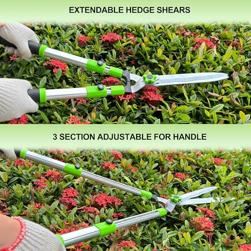 Garden Hedge Shears for Trimming Borders, Extendable Handle Clippers & Shears, Pruning Trimmers with Wavy Blade, Professional Bush Cutter, Gardening Pruners Scissors
