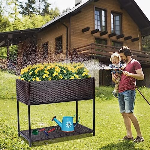WONDER GARDEN Raised Garden Bed-Planter Box - Elevated Raised Garden Beds Outdoor with Legs & Storage Shelf for Vegetables Flower Herb Backyard Patio