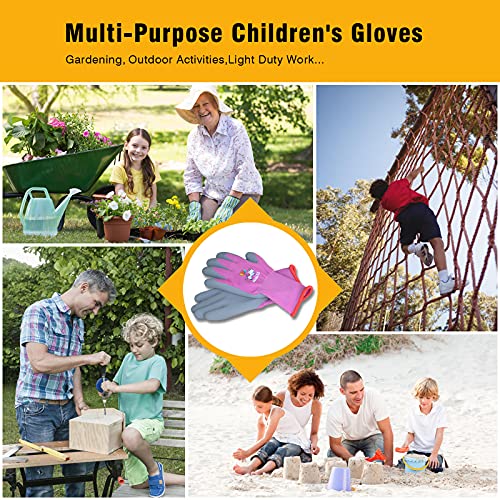 Kids Gardening Gloves, Latex Coated Toddler Yard Gloves, 6 Pairs (3-5 YRS) - color: Green & Blue & Pink (Pack of 6), size: 3X-Small