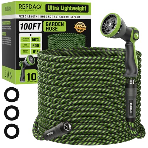 Garden Hose 100ft, Flexible Ultra Lightweight Durable, Kink-Free Water Hose with 10 Function Sprayer - Non-Shrinking, Easy to Store, All-Weather, High-Pressure - size: 100ft