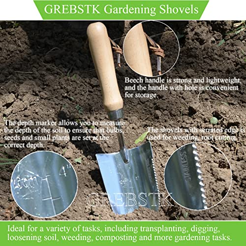 GREBSTK Gardening Serrated Shovels Stainless Steel Transplanter Garden Trowel Depth Marker Measurements Shovel Weeding Tool