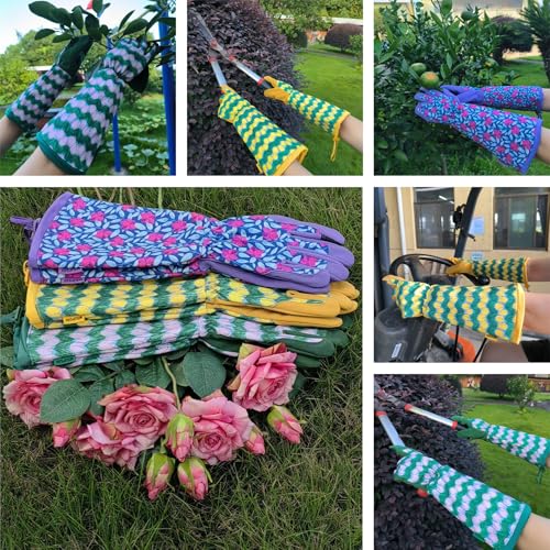 Thornproof Rose&Cactus Gardening Gloves,Gauntlet Garden Glove,Gifts - color: Purple, size: Medium