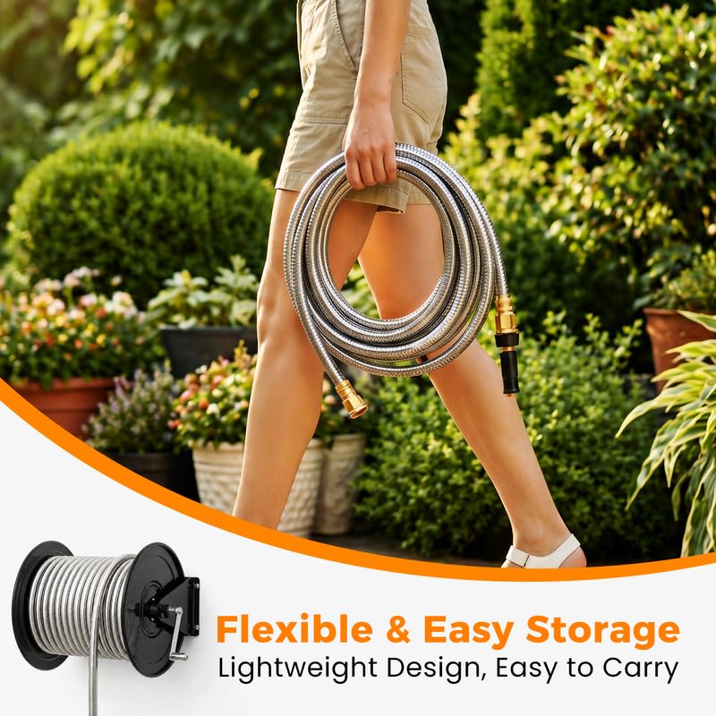 Rosy Earth Metal Garden Hose 50 FT, 304 Stainless Steel Water Hose - size: 50FT
