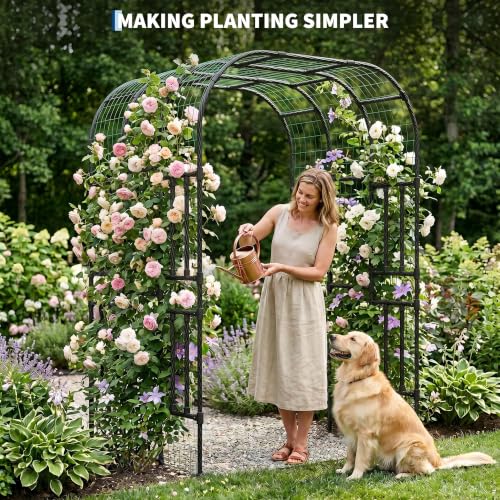 Metal Garden Arch Trellis, 7.3 Ft Black for Raised Beds, Plant Support for Cucumbers & Climbing Vegetables - size: U-Insert-Fit 7.3 x 5 x 4 Ft