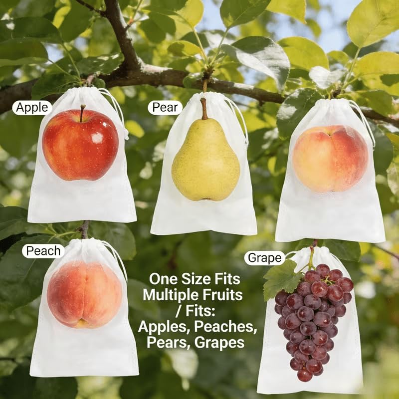 50Pcs Drawstring Mesh Fruit Protection Bags, Breathable Plant Cover Pouches for Grape, Apple, Pear Tree - Bird Deterrent Netting Bags for Garden Orchard Use, Reusable Produce Protector Sacks - size: 50pcs