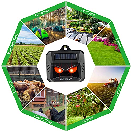 MAGIC CAT 4 Pack Solar Animal Repeller Outdoor, 2024 Nocturnal Animal Predator Deterrent with Red Lights, Waterproof Skunk Deer Coyote Raccoon Squirrel Cat Repellent for Garden Yard Farm Chicken Coop